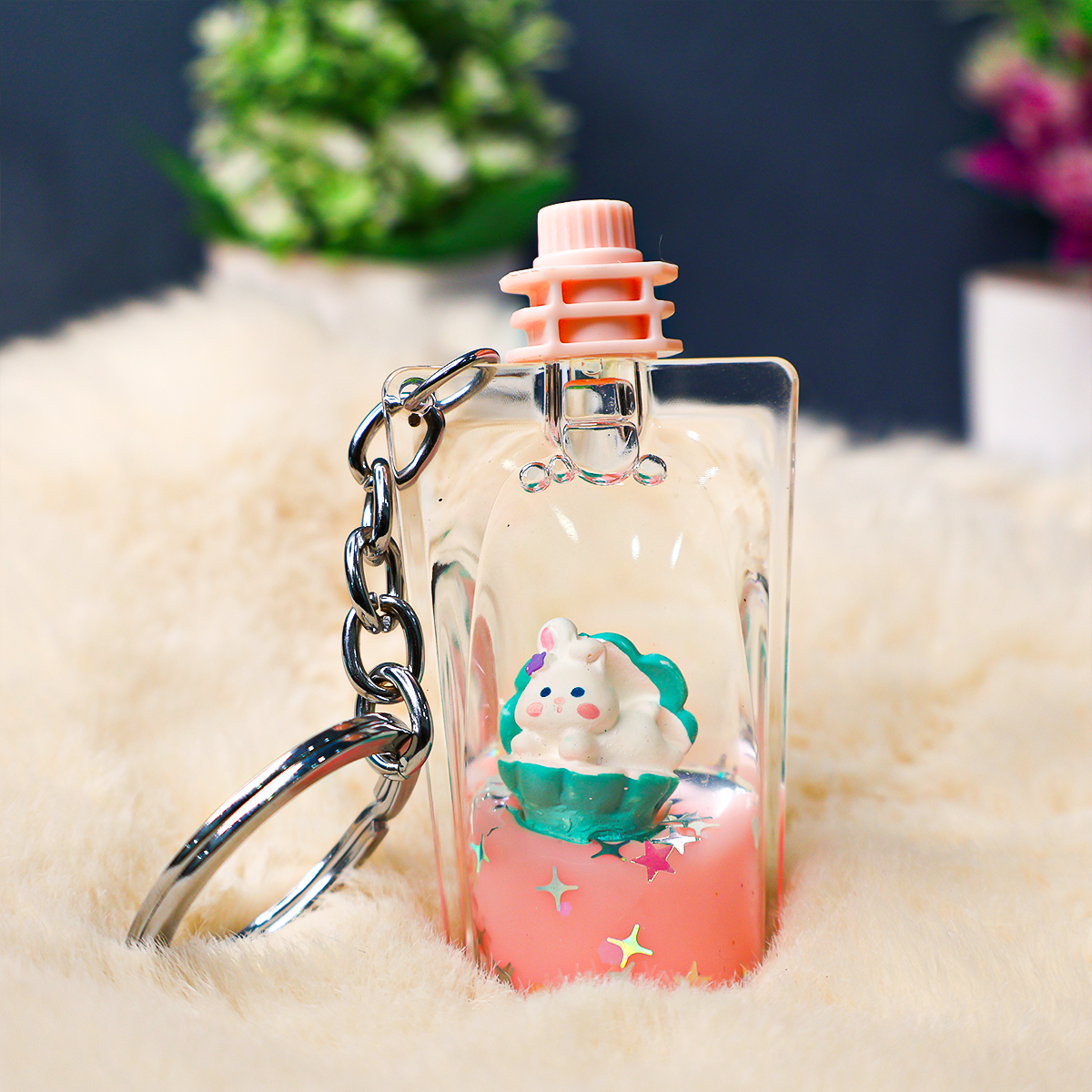 Floating bunny with shell keychain